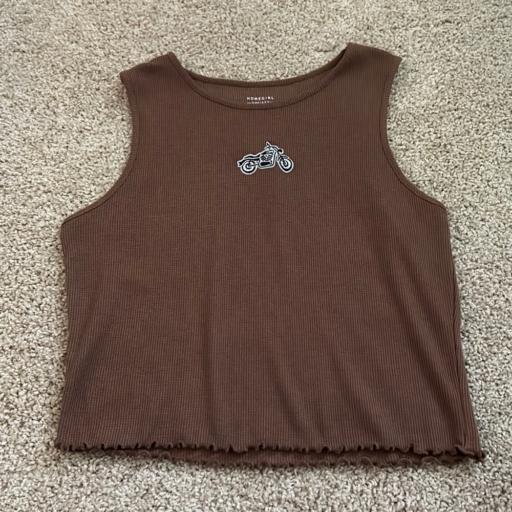 HomeGirl Society Women’s Large Brown Waffle Knit Cropped Tank.